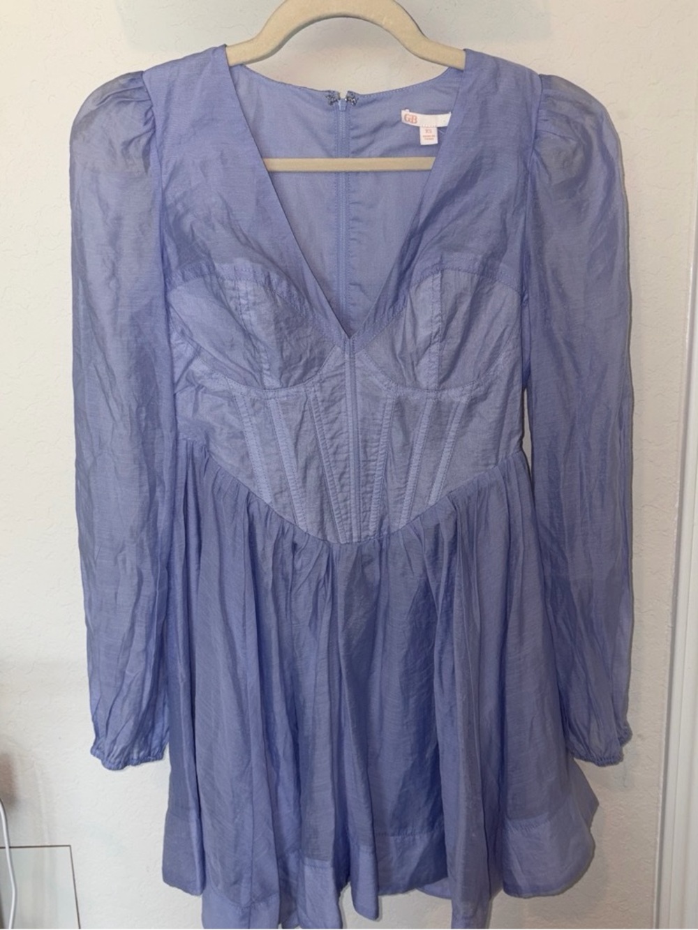 Gianni Bini blue V-Neck Puff Sleeve Mini Dress